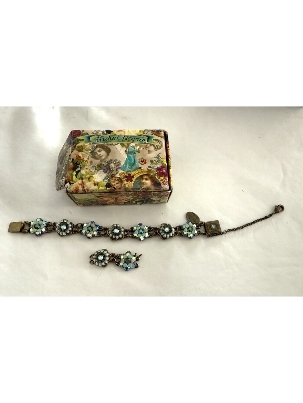 Michal Negrin Bracelet Vintage Crystals Flowers Blue collection Made in Israel